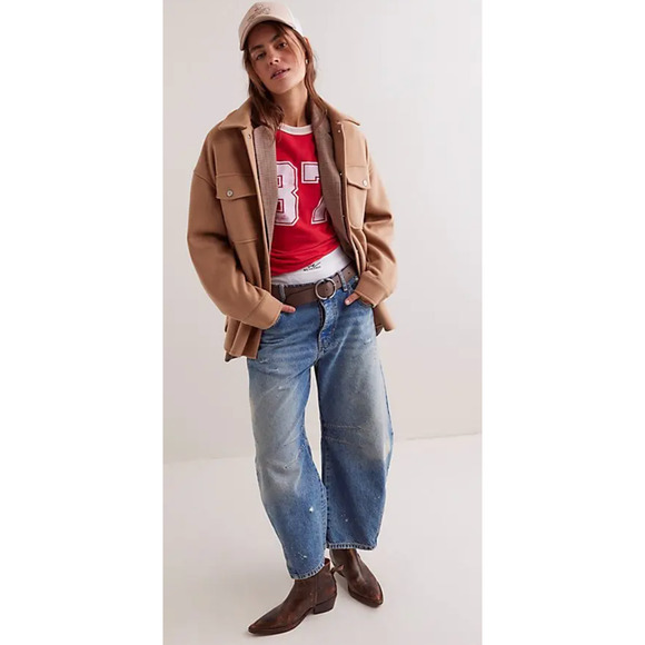 NEW FREE PEOPLE WE THE FREE CAMEL LOLA SHIRT JACKET SHACKET SZ XL - Picture 2 of 4